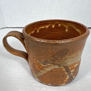 Signed Studio Pottery Mug Earth Tone Brown Tan Handmade Stoneware 1975